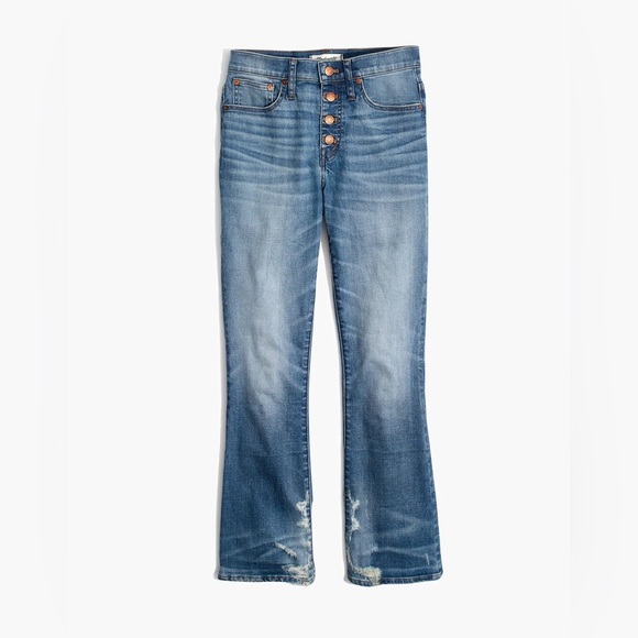 Madewell Womens Cali Demi-Boot Jeans in Bess Wash Button Front Edition 27 - Picture 2 of 14